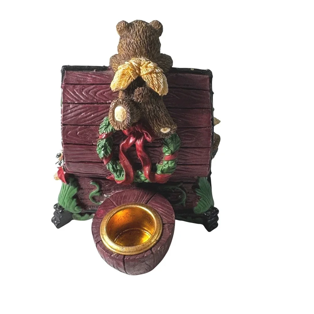 Adorable Teddy Bear Christmas‎ Treasure Chest Musical Trinket Box Figurine